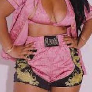Nichole Lynel A Knock Out Boxing Shorts Pink Black L Super Rare